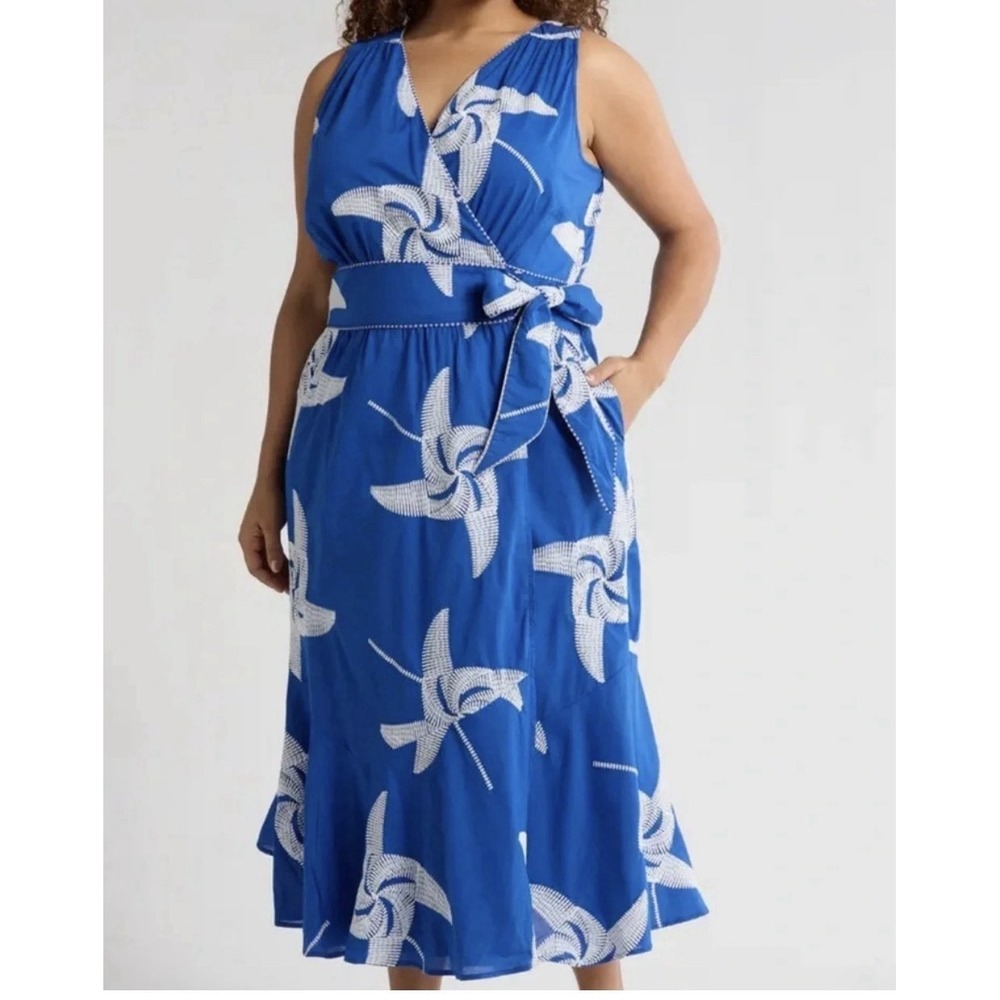 Ciebon‎ Blue And White Wrap Dress 1X  Kaiden